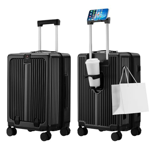 Front Pocket Carry On Luggage 22x14x9 Airline Approved, Black - color: Black-SK, size: 20 Inch
