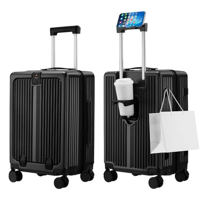 Front Pocket Carry On Luggage 22x14x9 Airline Approved, Black - color: Black-SK, size: 20 Inch