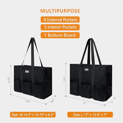 TOPDesign Utility Water Resistant Tote Bag with 13 Pockets, Zipper Closure - color: Black, size: Medium