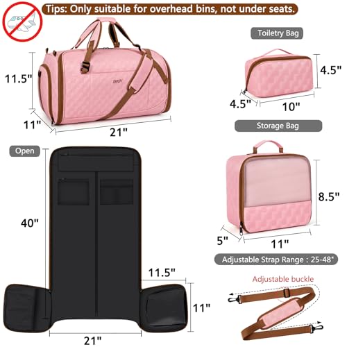 Convertible Garment Bag for Travel, 4-in-1 Backpack for Women Men, 3pcs 50L - color: B-Pink