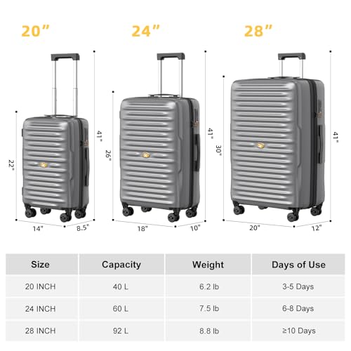 28 Inch Large Checked Luggage, PC Hardshell Suitcase, Silver - color: 1-Silver, size: Checked 28-Inch
