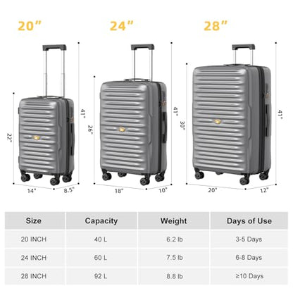 28 Inch Large Checked Luggage, PC Hardshell Suitcase, Silver - color: 1-Silver, size: Checked 28-Inch