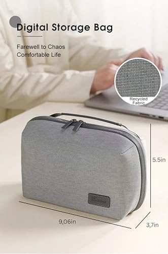 Electronics Travel Organizer Bag for Cables, Chargers & Accessories, Waterproof Tech Organizer Case, Portable Cable Storage Pouch for Travel, Gray