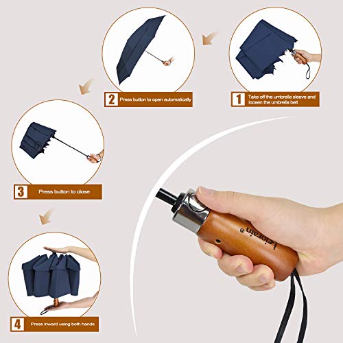 Windproof Golf Umbrella Large 54 Inch Folding Auto Open Close Wood Handle - color: 04.2-Pack Dark Blue