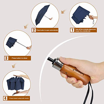 Windproof Golf Umbrella Large 54 Inch Folding Auto Open Close Wood Handle - color: 04.2-Pack Dark Blue
