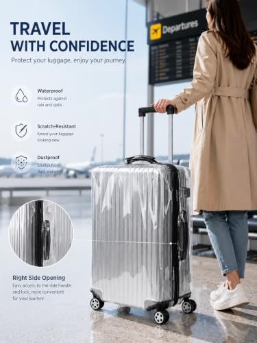 Clear PVC Luggage Cover 28",Waterproof Suitcase Protector with Zip - color: Black Trim-Upgraded Zipper, size: L(26-28inch luggage)