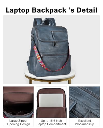 FADEON Laptop Backpack for Women, Vegan Leather 15.6 inch Computer bag - color: Purple Retro Style