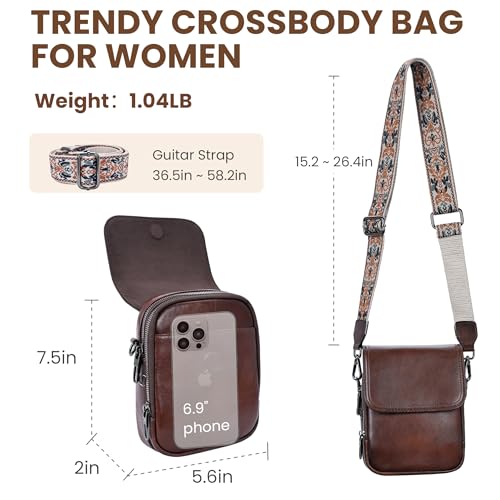 HESHE Small Leather Crossbody Bag for Women RFID Phone Purse with Card Slot - color: Retro Coffee