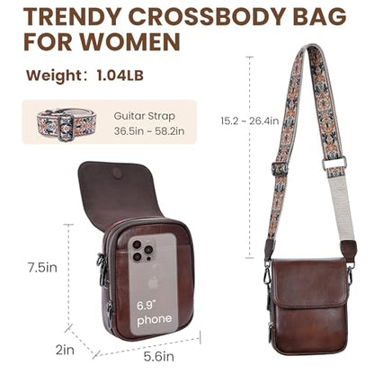 HESHE Small Leather Crossbody Bag for Women RFID Phone Purse with Card Slot - color: Retro Coffee