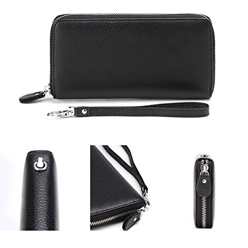 Moflycom Womens Wallet RFID Blocking Genuine Leather Zip Clutch Wristlet - color: Black