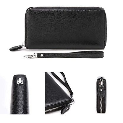 Moflycom Womens Wallet RFID Blocking Genuine Leather Zip Clutch Wristlet - color: Black