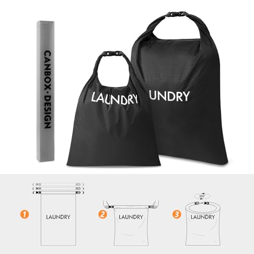 2 Pack Dirty Clothes Travel Bag, Waterproof Laundry Bag, Wet Dry Bag - color: Black