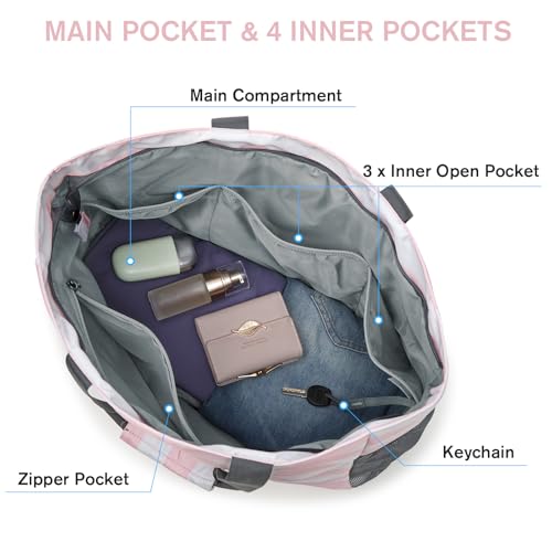 G4Free Beach Bag, Waterproof Sandproof Large Capacity Foldable for Women - color: Pink White, size: 35L