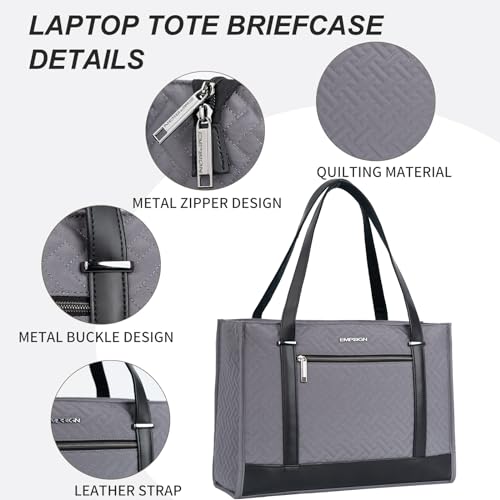 EMPSIGN Laptop Tote Bag for Women 16 Inch, Quilted Grey - color: Quilted Dark Grey