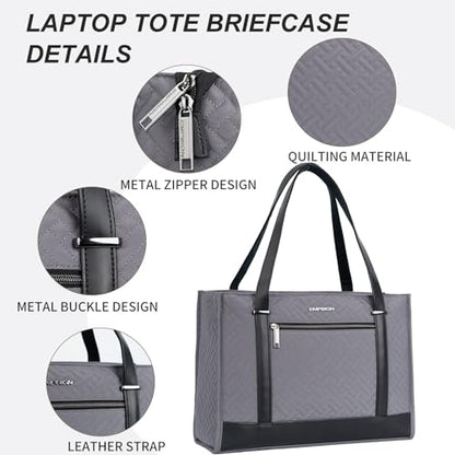 EMPSIGN Laptop Tote Bag for Women 16 Inch, Quilted Grey - color: Quilted Dark Grey