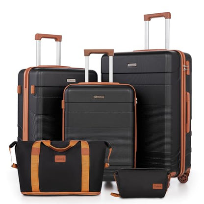 Cobens Luggage Sets 5 Piece with Spinner Wheels, 20/24/28inch - color: Black