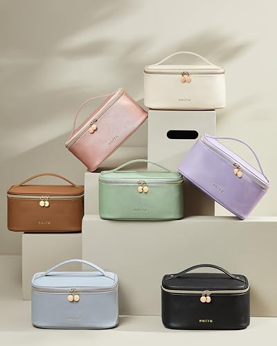 Prite Makeup Bag Travel Cosmetic Case, Women Toiletry Bag Organizer, Beige - color: Beige