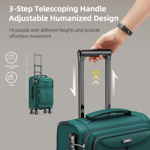 SHOWKOO Luggage Sets 3 Piece Softside Expandable Durable Suitcase Sets - color: Dark Green
