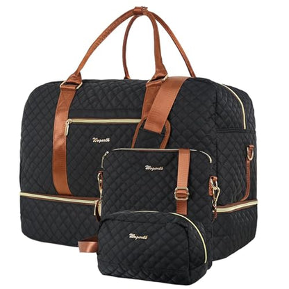 3PCS Weekender Bags for Women Large Overnight Bag, Black - color: Black