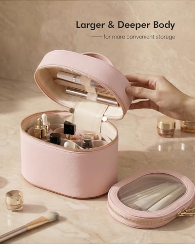 Prite 2 Pcs Makeup Bag Set Travel Cosmetic Case with Clear Pouch for Women - color: Light Pink