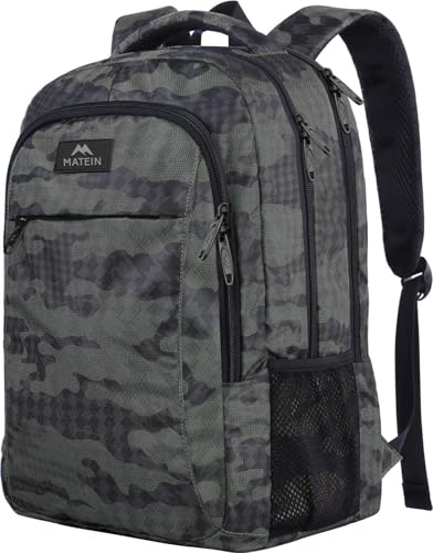 MATEIN Travel Computer Backpack, 15.6 Inch Sturdy College Laptop Bookbag - color: Grey and Black Camo, size: 15.6 Inch