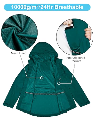 33,000ft Packable Rain Jacket for Women Waterproof Raincoats with Hood - color: Dark Cyan, size: X-Small