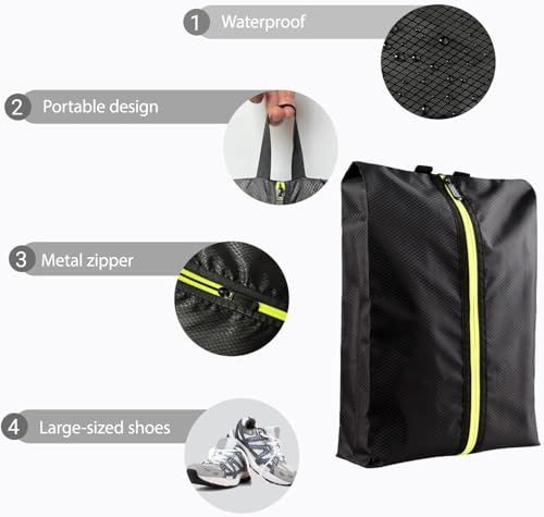 Shoe Bags for Travel, Large Capacity Waterproof Portable Shoe Bags with Zipper, Durable Shoe Storage Organizer with Handle for Men and Women 2pcs (Black)