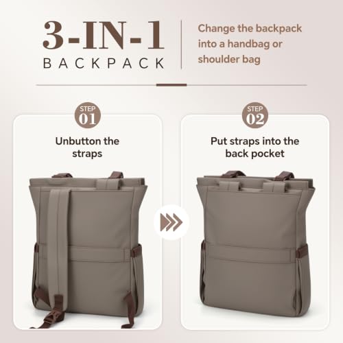 EMPSIGN Tote Backpack for Women, Work & Travel Bag, Fits 15.6" Laptop - color: Mocha/Coffee