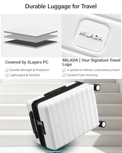 MILADA 24-Inch Hardside Expandable Medium Checked Luggage Suitcase, White - color: White, size: Checked Medium 24 inch