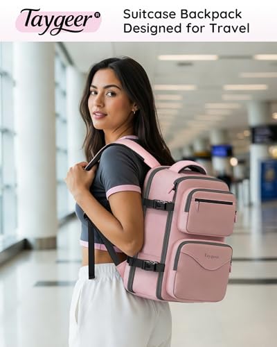Taygeer Travel Backpack for Women, Travel Personal Item Bag with Shoe Pouch - color: Amourpink