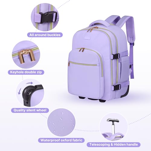 DEVPNR Rolling Backpack for Women, Travel Backpack with Wheels, TaroPurple - color: Taro Purple