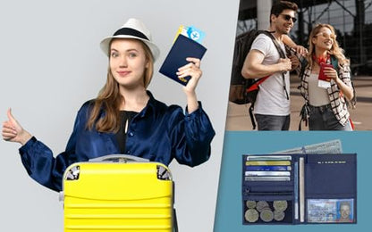 Deluxe Personalized Monogrammed Navy RFID Leather Passport Wallet - color: Navy, style: Deluxe