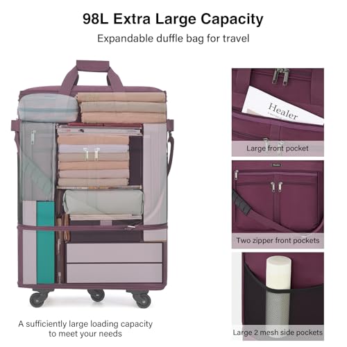 MILADA Expandable Luggage Bags for Travel Collapsible Suitcase with Wheels - color: Purple