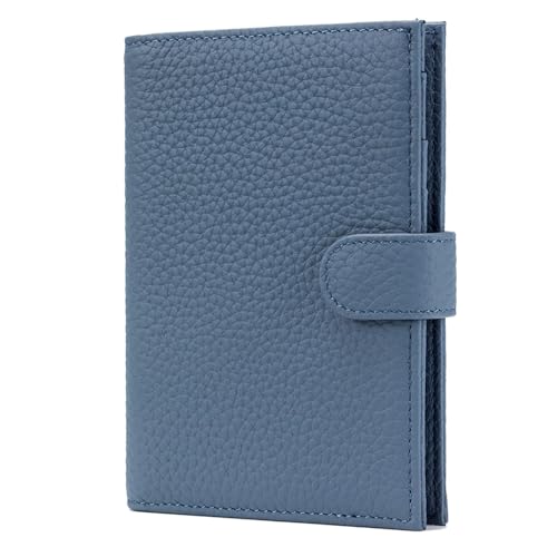 Karmiir RFID Slim Passport Holder for Man & Women, Compact Leather Passport Wallet with Card Holders SIM Slots, Zippered Coins Pocket and Cash Holder Travel Passport Cover Case, Dark Blue - color: Navy Blue