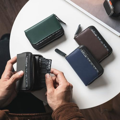VULKIT RFID Blocking Credit Card Holder, Leather Business Card Holder Case, Minimalist Zipper Wallet, Charcoal Blue - color: Charcoal Blue