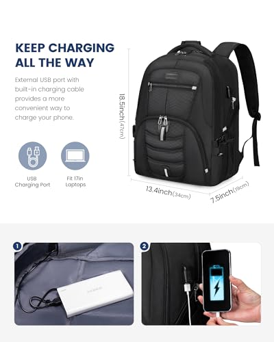 LOVEVOOK Large Laptop Backpack for Men,17.3Inch Heavy Duty Travel Backpack - color: Black-1, size: 17 inch