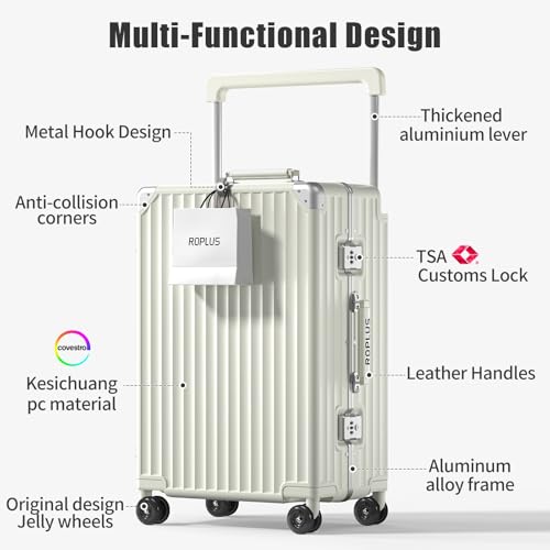 ROPLUS Aluminium Frame Checked-Luggage with Smooth Jelly Wheels, Hardside Zipperless Rolling Suitcase with TSA Lock (Pure White, 28-Inch) - color: White, size: 28 inch