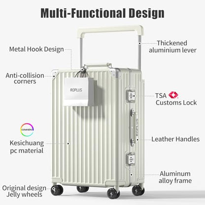 ROPLUS Aluminium Frame Checked-Luggage with Smooth Jelly Wheels, Hardside Zipperless Rolling Suitcase with TSA Lock (Pure White, 28-Inch) - color: White, size: 28 inch