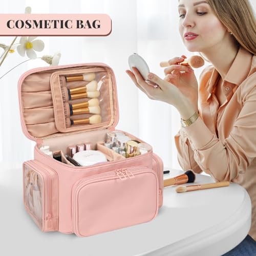 Bagmoly Large Makeup Bag, Travel Makeup Cosmetic Bag for Girls, Pink - color: 03-Pink, size: Medium