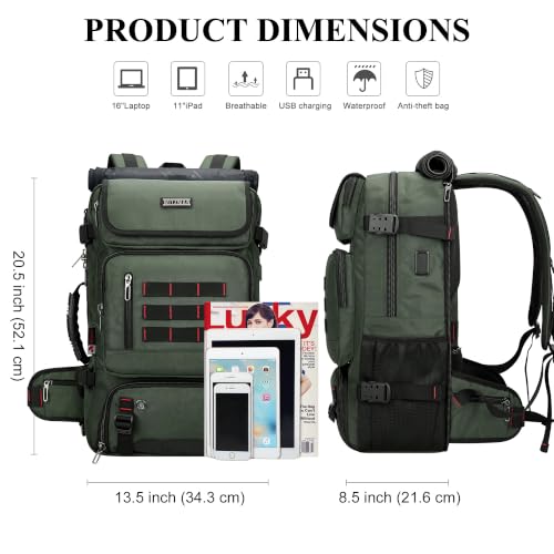 WITZMAN Carry on Travel Backpack for Men Airline Approved Fits 16" Laptop - color: 02.army Green