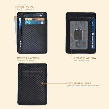 RFID Blocking Genuine Slim Leather Wallet - Card Holder Gift for Men Idea - color: Jet Black