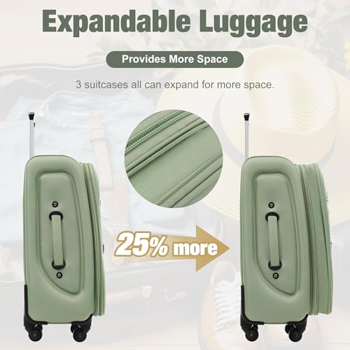 Merax Softside Luggage Set Softshell Lightweight 3 Piece Spinner Suitcase - color: Light Green, style: Softside Luggage(22/26/30)