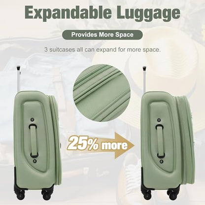 Merax Softside Luggage Set Lightweight 3 Piece Suitcase with Duffel Bag - color: Light Green + bags, style: Softside Luggage(22/26/30)