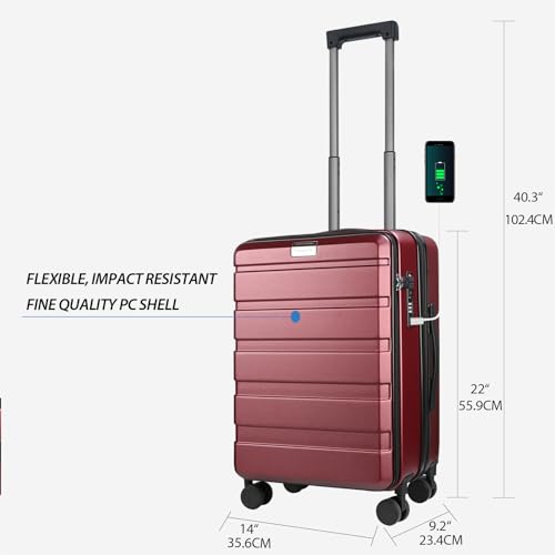 KROSER 20 Inch Airline Approved Carry On Luggage, Top Opening Suitcase - color: Burgundy