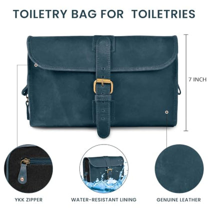LEATHER VILLAGE Hanging Leather Toiletry Bag for Men, Dopp Kit, Blue - color: Blue