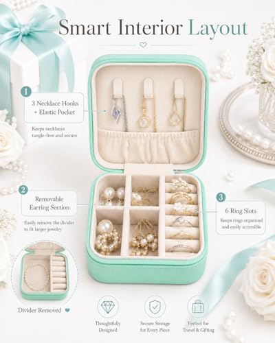Homde Travel Jewelry Case for Women: 6 Small Boxes for Group&Team Gift - color: Teal
