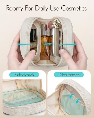 VLANDO Mini Makeup Bag,Water-Resistant Cosmetic Pouch with Pockets,Beige - color: Mini-Lychee Beige