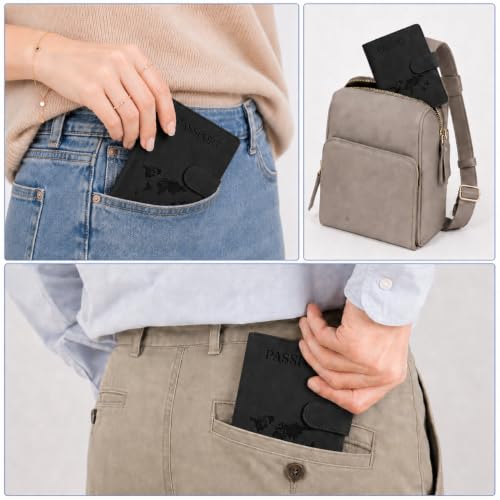 Passport Holder, RFID Blocking Travel Wallet, PU Leather, Black - color: Black#PP