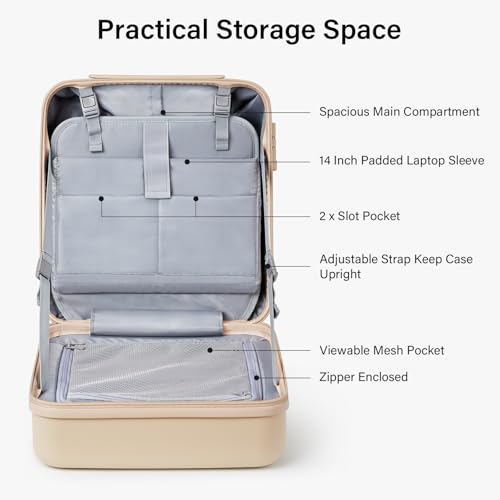 Hanke Underseat Carry On Luggage with Wheels, Hardside Small Suitcase - color: Cuba Sand, size: 16 Inch