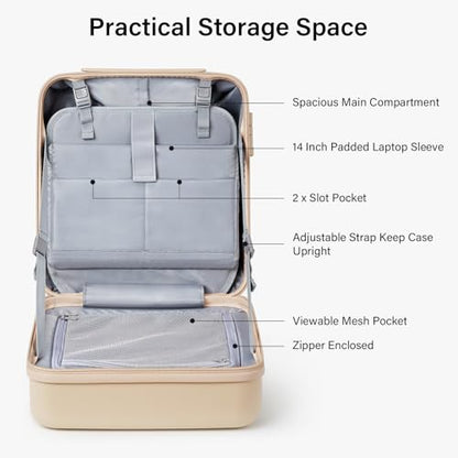 Hanke Underseat Carry On Luggage with Wheels, Hardside Small Suitcase - color: Cuba Sand, size: 16 Inch